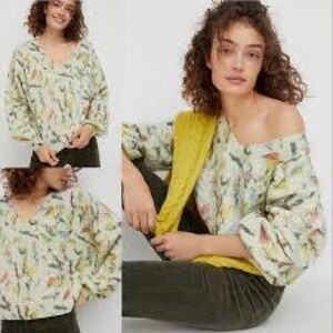 Anthropologie Catch of the day birds patterned V-Neck wool Sweater